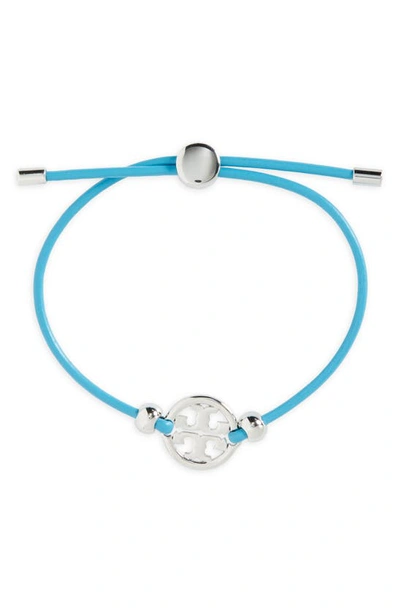 Tory Burch Miller Logo Slider Bracelet In Tory Silver / Blue