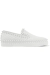 CHRISTIAN LOUBOUTIN PIK BOAT SPIKED TEXTURED-LEATHER SLIP-ON SNEAKERS