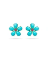 Paul Morelli SMALL TURQUOISE PETAL BUTTON EARRINGS WITH RUBIES,PROD193430051