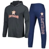 Concepts Sport Men's  Heather Navy And Heather Charcoal Houston Astros Meter Hoodie And Joggers Set In Heather Navy