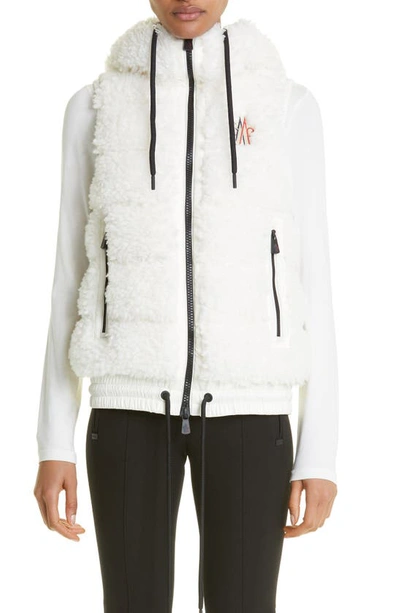 Moncler Teddy Fleece Hooded Down Vest In White