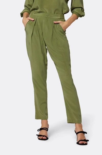 Joie Salima Pleated High-rise Satin Pants In Green