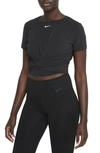 Nike One Luxe Dri-fit Twist Front Short Sleeve Crop Top In Black In Black