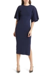Ted Baker Lounia Fluted Sleeve Bodycon Midi Dress In Dk-blue