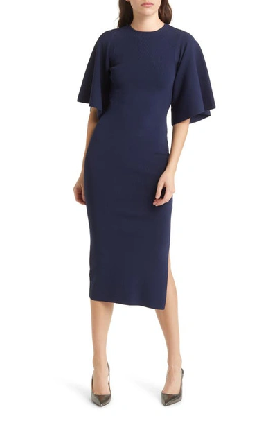 Ted Baker Lounia Fluted Sleeve Bodycon Midi Dress In Dk-blue