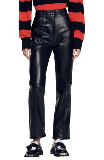 Sandro Dumont Straight-leg Leather Trousers In Black