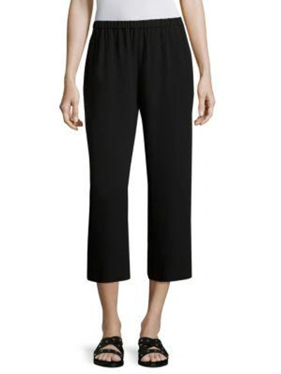 Eileen Fisher System Cropped Silk Straight-leg Trousers In Black