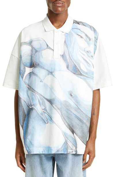 Jw Anderson Graphic-printed Straight Hem Polo Shirt In White