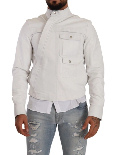 DIESEL DIESEL EXQUISITE WHITE LEATHER BIKER MEN'S JACKET