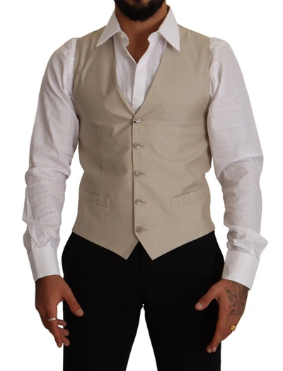 Dolce & Gabbana Beige Cotton Silk Slim Fit Waistcoat Vest