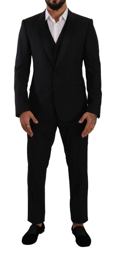 DOLCE & GABBANA DOLCE & GABBANA ELEGANT BLACK THREE-PIECE MARTINI FIT MEN'S SUIT