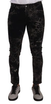 Dolce & Gabbana Black Patterned Skinny Slim Fit Jeans In Black And Gray