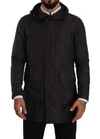 Dolce & Gabbana Black Polyester Hooded Parka Coat Jacket In Black