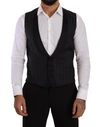 Dolce & Gabbana Black Striped Wool Silk Waistcoat Vest In Black