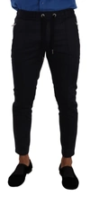 Dolce & Gabbana Black Viscose Skinny Logo Men Jogger Pants In Blue