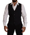 Dolce & Gabbana Black Wool Single Breasted Waistcoat Vest In Blue