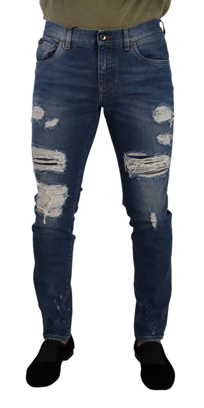 Dolce & Gabbana Elegant Distressed Slim Fit Denim Men's Jeans In Blue