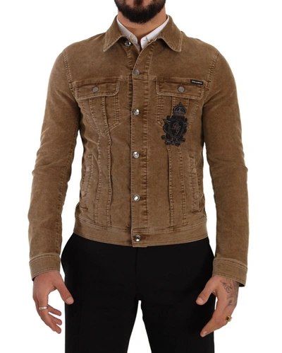 Dolce & Gabbana Brown Corduroy Cotton Logo Embroidery Jacket