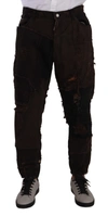 Dolce & Gabbana Brown Cotton Distressed Regular Denim Jeans In Brown