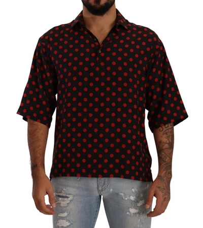 Dolce & Gabbana Red Black Silk Polka Dots Short Sleeves Shirt In Black And Red