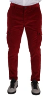 DOLCE & GABBANA DOLCE & GABBANA RED CORDUROY COTTON CARGO SKINNY TROUSER MEN'S PANTS