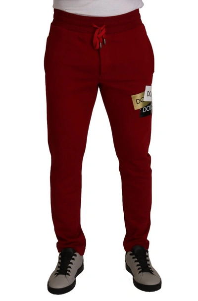 Dolce & Gabbana Red Cotton Logo Patch Sweatpants Jogging Pants