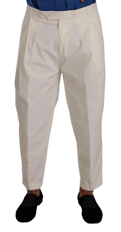 Dolce & Gabbana White Cotton Tapered  Trouser Dress Trousers
