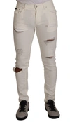 Dolce & Gabbana White Tattered Skinny Cotton  Denim Jeans In White