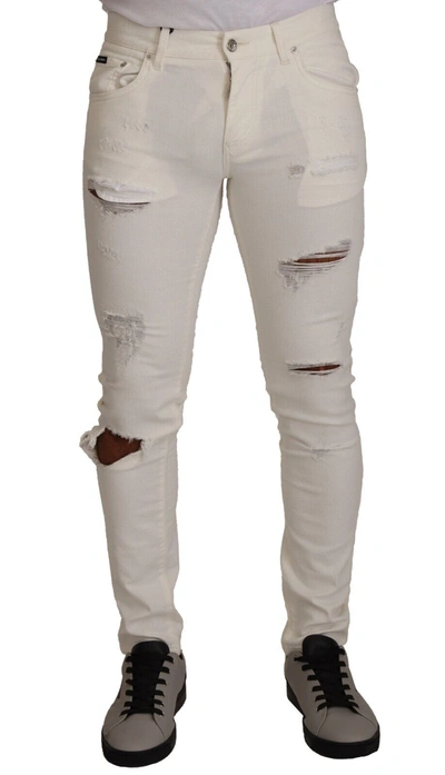 DOLCE & GABBANA DOLCE & GABBANA ELEGANT WHITE SKINNY DENIM MEN'S JEANS