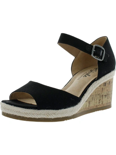 Lifestride Go For It Womens Buckle Canvas Wedge Heels In Black
