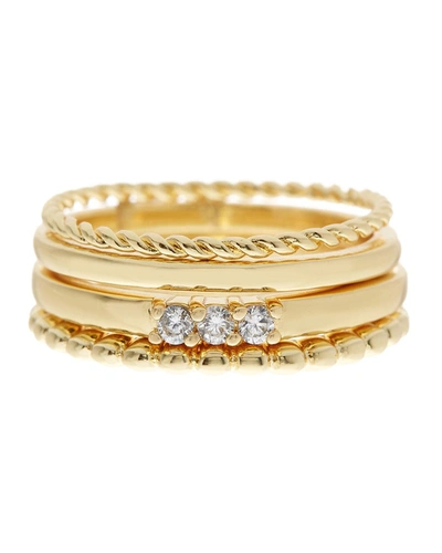 Sterling Forever Set Of 4 Textured Stackable Band Rings In Gold