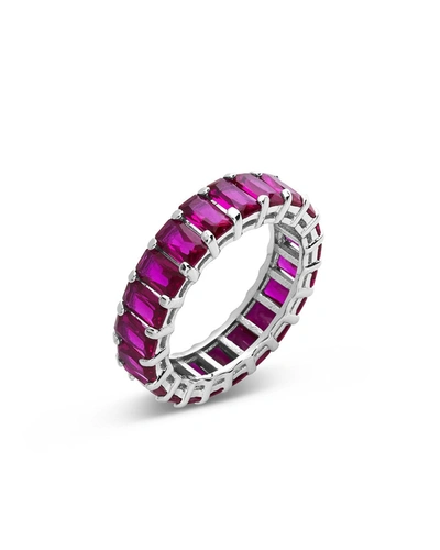 Sterling Forever Shine By  Sterling Silver Rainbow Cz Baguette Eternity Ring In Pink
