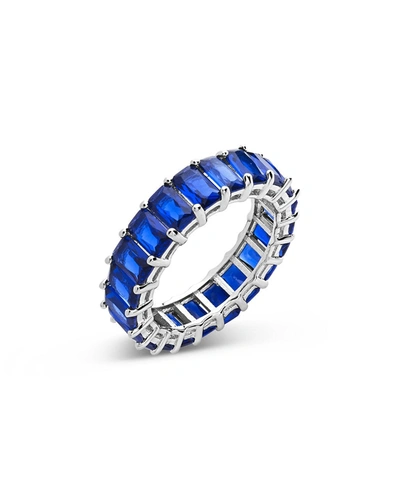 Sterling Forever Shine By  Sterling Silver Rainbow Cz Baguette Eternity Ring In Blue