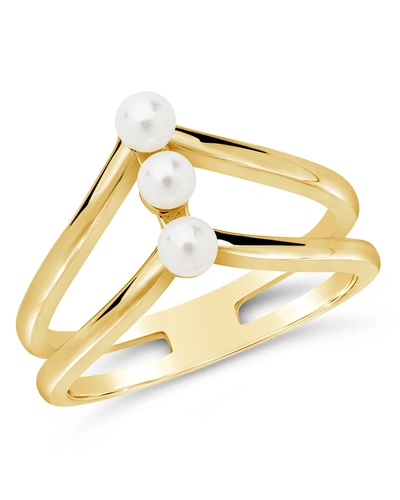 Sterling Forever Sterling Silver Triple Pearl Stack Ring In Gold