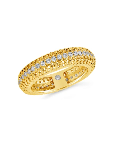 Sterling Forever Cz Studded Dome Band Ring In Gold