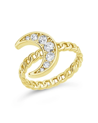 Sterling Forever Cz Moon Chain Linked Ring In Gold