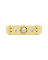Sterling Forever Women's Sterling Silver Imitation Pearl And Cubic Zirconia Bar Ring In Gold
