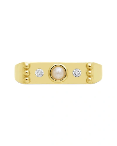 STERLING FOREVER STERLING SILVER PEARL & CZ BAR RING