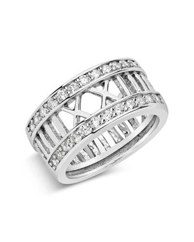 Sterling Forever Sterling Silver Thick Cz Studded Roman Numeral Band Ring