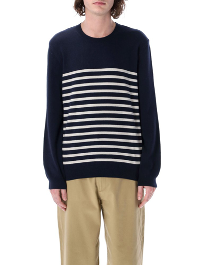 Apc A.p.c Mens Striped Cotton And Wool Pullover In Blue