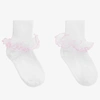 PRETTY ORIGINALS GIRLS WHITE & PINK FRILLY ANKLE SOCKS