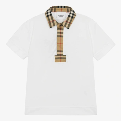 BURBERRY BOYS WHITE VINTAGE CHECK POLO SHIRT