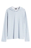 Vince Textured Stripe Linen-blend Pullover Hoodie In Halo Blue/ Smoke Blue