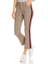 Aqua Plaid Side Stripe Ponte Stretch High Rise Pant In Multicolor In Brown