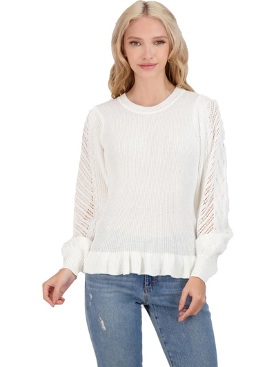 Jessica Simpson Gemma Womens Ruffled Crewneck Pullover Sweater In White