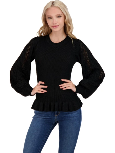 Jessica Simpson Gemma Womens Ruffled Crewneck Pullover Sweater In Black