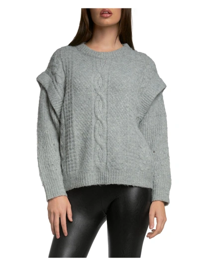 Elan Womens Cable Knit Drop Shoulder Pullover Sweater In Grey