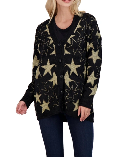 Pj Salvage Shinning Star Womens Knit Cozy Cardigan Sweater In Black
