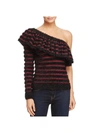 Wayf Johnie Womens One-shoulder Ruffle Pullover Sweater In Black
