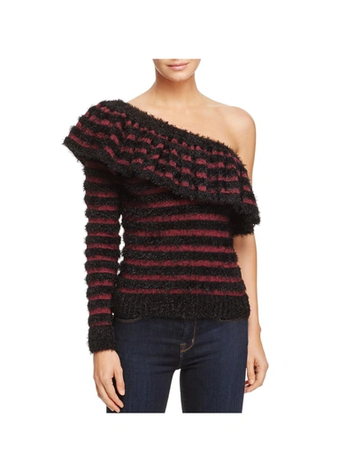 Wayf Johnie Womens One-shoulder Ruffle Pullover Sweater In Black